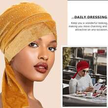 Awegeo 奢华女士非洲风情头巾 – 手工水晶装饰精美头巾，适合特殊场合，也可作睡帽或睡帽使用。 - 彩色 - 查看 3