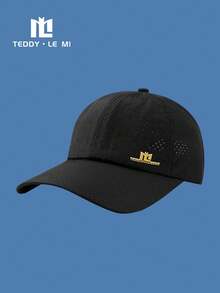 TEDDY LE MI 1pc Unisex Couple Black/Navy Blue/Royal Blue/White/Beige/Light Grey/Dark Grey Metal Letter "TEDDYLEMI" Breathable Perforated Summer Quick-Dry Sun Protection Casual Baseball Cap, Outdoor Hiking Running Office Home Travel Hat