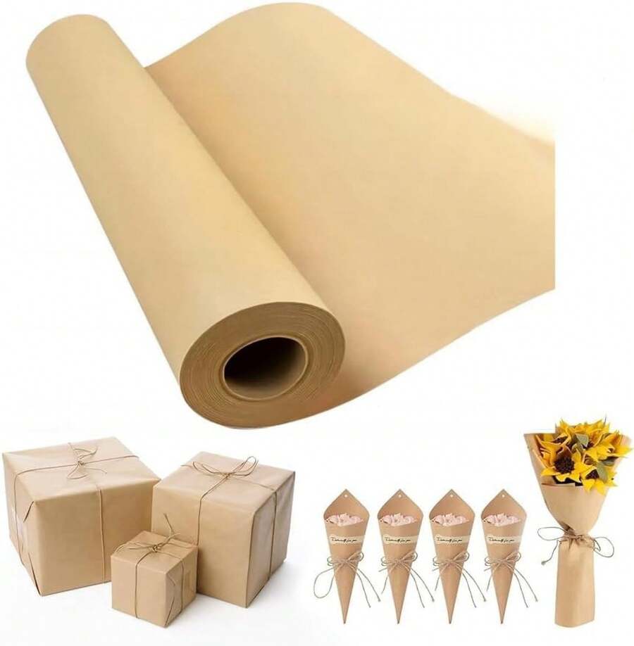 Papel Envoltura Kraft Rollo 45Cm X3000CM, Papel Kraft Papel Marrón Reciclado Natural para Envolver Regalos, Artesanía, Producción, Decoración, Etc - 1 - Ver 1
