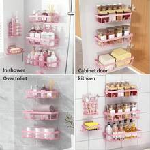 Pink Bathroom Accessories 5-Pack Rust-Proof And Waterproof Shower Rack, No Drilling Required, Stick-On Storage Rack With Toothbrush And Soap Holder, Large-Capacity Storage Rack