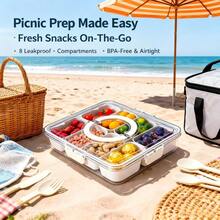 Divided Serving Tray With Lid And Handle, 8 Compartments Snackle Box Container For Portable Snack Platters Large Clear Organizer For Picnic Snacks To Go Dishwasher
