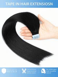 VADES 20 Pieces Halloween Mini Tape-In Hair Extensions Real Human Hair Straight Texture Natural Black Brown 12-20 Inches Real Remy Human Hair Extensions Mini Tape-In Hair Real Human Hair Tape-In Hair Extensions Italian - 01Jet Black - 查看 3