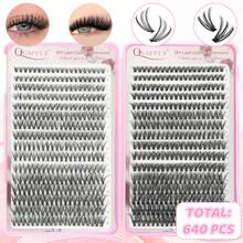 640 Pcs D Curl Lash Clusters Eyelashes Clusters Individual Lash Extension Fluffy Wispy False Eyelashes (30D+40D-8-18mm) - 黑色 - 查看 7