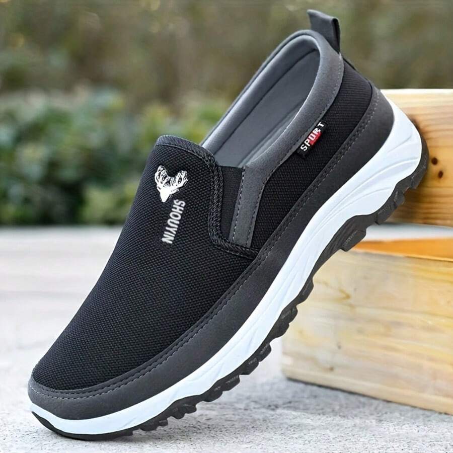 Men's Slip-On Walking Shoes - Non-Slip Athletic Sneakers With Cloud Cushion Comfort, Lightweight Design For Walking, Park And Daily Commute | Durable Sole With Breathable Mesh Upper .Men's All Seasons Black Sports Shoes.Sneakers For Men, - 黑色 - 查看 1