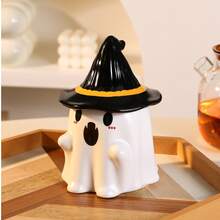 1pc Ceramic Ghost Mug, Cute Ceramic Coffee Cup With Lid, Hand-Painted High-Quality Ceramic Cup, Suitable For Halloween Decoration, Party Dining Tableware, Gift, Holiday