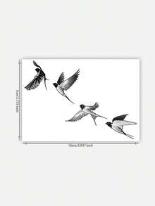 1pc Washable, Waterproof, Sweat-Proof, Non-Reflective Temporary Tattoo Sticker, Swallow Flying Design, Suitable For Daily Use On Collarbone Or Arm, Lasts 1-3 Days,Sketch Style - 黑色 - 查看 4