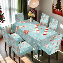 1/4/5/6/7/36 pièces Ensemble de housses de chaise/housses imprimées de canne de bonbon rayée rouge et blanche et de flocon de neige, convient pour la maison, le restaurant, l'hôtel, idéal pour la décoration quotidienne moderne. La nappe s'adapte à une table carrée, la housse de chaise élastique est lavable.