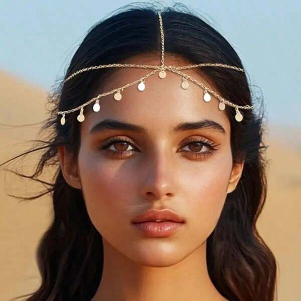 1pc Bohemian Vintage Coin Headpiece, Retro Wavy Sequin Design, Round, Dance Headchain, Fashionable & Elegant, Gold Tone, Casual Outdoor, Versatile Charming Accessory Suitable For Graceful Ladies, Perfect For Party, Costume, Music Festival, Date, Gift, Summer, Holiday Outfit