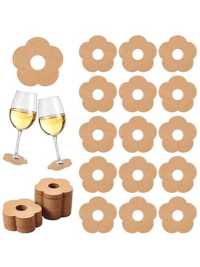 100/50pcs Wine Glass Identification, Blank Floral Label Paper-2.6"X2.7"X0.02" Elegant Flower Shaped Drink Tags, Suitable For Christmas, Thanksgiving, New Year Party Decorations And Glassware Labels, Champagne Christmas Decoration, Holiday Table Decorations, Exquisite Craftsmanship, Event Accessories, Elegant Table Decoration