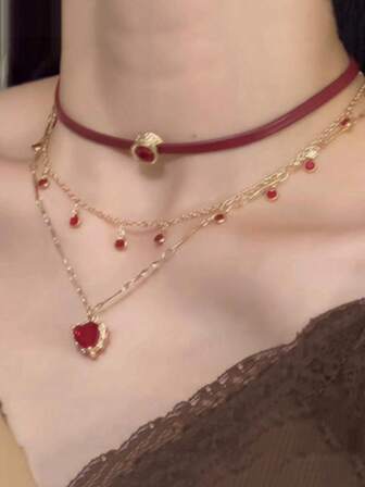 3 件“浆果心跳”多层项链，时尚女士颈链