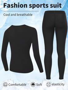 Conjunto de ropa deportiva de cuello redondo de manga larga y leggings para mujer, apto para yoga, gimnasio y entrenamiento, adecuado para otoño/invierno