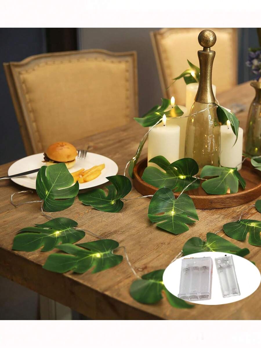 1 pieza 2 M 10 Luces Decorativas de Hojas de Palma Tropical LED Luz de Fiesta de Playa Luz de Simulación de Caparazón de Tortuga Cuerda de Luces Decorativas de Verano Elegante para Sala de Estar, Dormitorio, Balcón, Patios, Comunidades al Aire Libre, Parques, Atracciones Culturales y Turísticas, Jardines Municipales, Villas, Plazas Comerciales, Fiestas, Halloween, Festivales, Reuniones con Tema Forestal (Sin Batería)