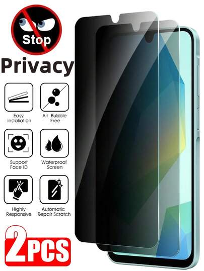 2pcs Anti-Peep Tempered Glass Privacy Screen Protector Compatible With Samsung Galaxy S26 S25 S24 Ultra A57 A56 A55 A37 A27 A17 A07/Compatible With IPhone 17 16 15 14 13 12 11/Compatible With Huawei/Honor/Compatible With Xiaomi/ And More Models, Anti-Drop, Not Fragile Anti Spy Tempered Glass No Bubbles, Easy To Stick, Sturdy And Durable,Does Not Support Fingerprint Unlocking﻿