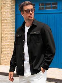 Mens Shirt Jacket Long Sleeve Button Down Casual Shacket Lightweight Thermal Shirts With Pocketshalloween - Black - View 7