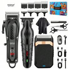 HIENA 1pc/3-In-1 Set Men's Hair Clipper For Man's Set - Professional USB Rechargeable Grooming Kit With Barber Clippers, Electric Shaver, Detail Trimmer, Ideal Father's Day Gift, Mini Hairdressing Tools For Men's, Valentine's Day Gift, Man's Gifts - Black - View 16