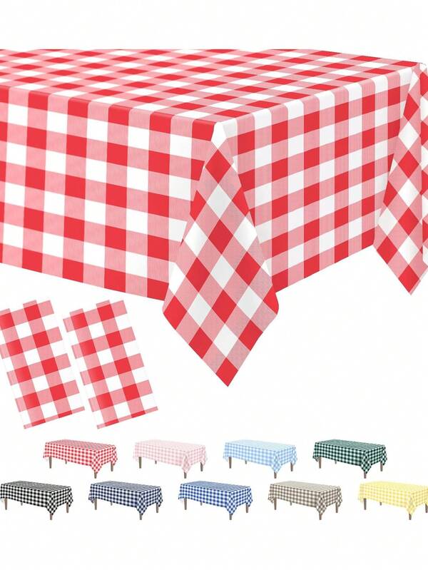 Mantel a cuadros rojos, 54 X 108 pulgadas Manteles a cuadros rojos y blancos Mantel de plástico Mantel desechable para mesa de picnic, suministros para fiestas de Navidad (Rojo, Negro, Rosa, Azul)