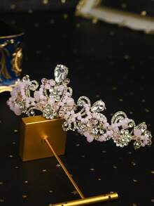 1 pezzo Corona da principessa rosa dolce con perline, copricapo da sposa con strass scintillanti, accessorio per concorsi di bellezza - Multicolore - Visualizzare 8