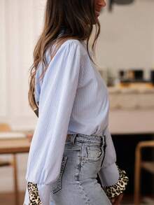 女士休闲度假条纹纽扣衬衫 - 多 - 查看 3