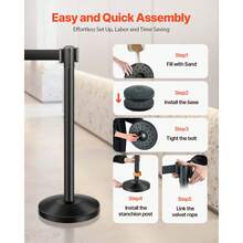 Stanchion Post, 8 Pcs Crowd Control Barrier With 8 Retractable Belts & 2 Sign Holders, Carbon Steel Stanchion Post Queue With Sand Injection Hollow Base For Theater, Party, Wedding, Exhibition - 8 Pcs - View 4