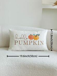 1 件感恩节米色字母“Hello Pumpkin”刺绣南瓜装饰抱枕套，19.6*11.8 英寸，适合室内装饰，丰收节装饰枕套，不含枕芯 - 米色 - 查看 4