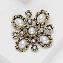 Barocker Vintage Creme Kunstperlen und Strass Kristall Brosche, Abendmode Anstecknadeln Schmuck Kostümzubehör Taschenschmuck Bürozubehör Weihnachtsgeschenk