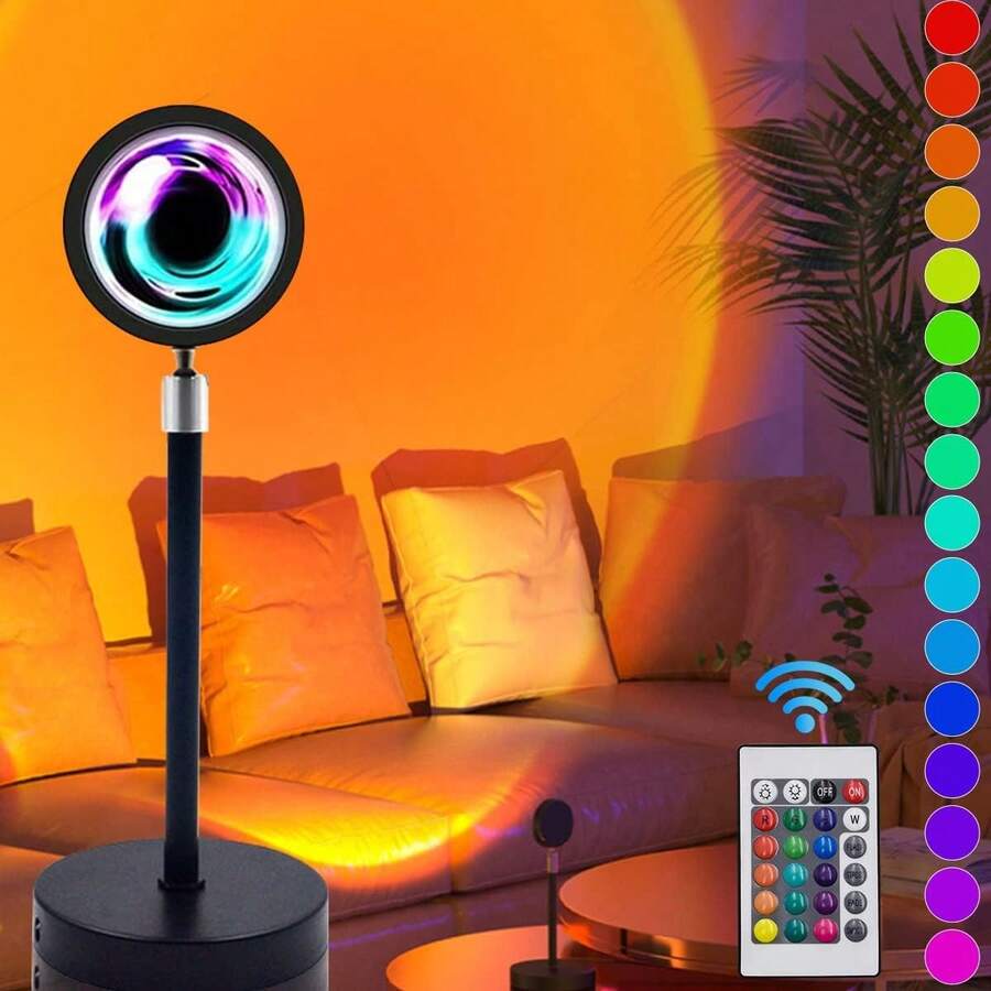 VIDA4U Lámpara Sunset, Lámpara Atardecer de Proyección de 16 Colores, Sunset Lamp con Ratación 360° y Control Remoto, Lámpara Nocturna de Puesta de Sol para Selfie, Fotografía, Decoración, Recámaras - 1 - Ver 1