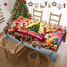1/20件裝「Merry Christmas」彩色聖誕樹桌布，薑餅人與馴鹿圖案聚酯纖維桌布，防水耐用耐熱，適用於居家、廚房及派對聖誕裝飾 - 彩色 - 查看 2