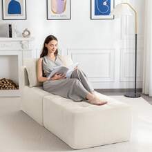 Cloud Modular Sofa, Modern Comfort Modular Corduroy Living Room Sofa, Tufted Recliner With Footstool, Boxed Sofa, No Assembly Required - 米色 - 查看 8