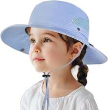 Windproof Sombrero de Sol de ala Ancha para Niños y Niñas, Gorra de Sol Niños[ala Ancha 8cm, Impermeable,Plegable,Transpirable] Protección Solar UV Gorras para Pesca/Jardín/Playa- Azul - 1 - Ver 2