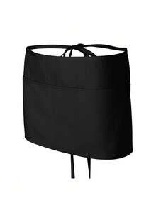 1Pc Personalized CustomUnisex Polyester Apron With 3 Pockets - Customizable Short Half Waist Waiter Work Uniform Hair Stylist Black Apron Hairdresser Beauty Salon Cosmetologist Cosmetology School Barber Gift Custom,For Kitchen, Hotel, Restaurant, Cooking, Baking, And Chef Use, Perfect For Personalized Text Or Logo