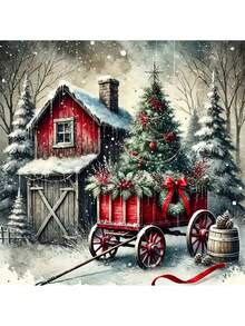 Kits de peinture de diamant représentant une maison en forme d'arbre de Noël, scène hivernale de paysage de dessin animé avec des autocollants, ensemble charmant de DIY, kit de broderie au point de croix avec strass pour la décoration de la maison et des loisirs, mosaïque d'images festives de Noël, jouets et cadeaux