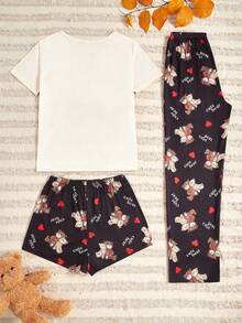 3 Stücke Pyjama-Set mit Cartoon-Muster für Damen, Nachtwäsche