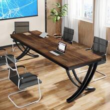 LITTLE TREE Rectangular Dining Table For 6-8, 78 Inch Large Wood Farmhouse Dinner Table With Heavy Duty Metal Legs And Wooden Top For Kitchen Dining Room Living Room, Black & Brown (Only Table) - 黑色和棕色 - 查看 6