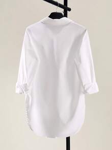 女士休闲长袖纽扣刺绣衬衫 - 宽松版型尖领纯白色不透光衬衫，适合所有季节，多场合搭配，经典设计，面料顺滑，经久耐穿，适合办公室穿着，透气材质，时尚达人必备，优雅时尚的女士衬衫，春季女装 - 白色 - 查看 6