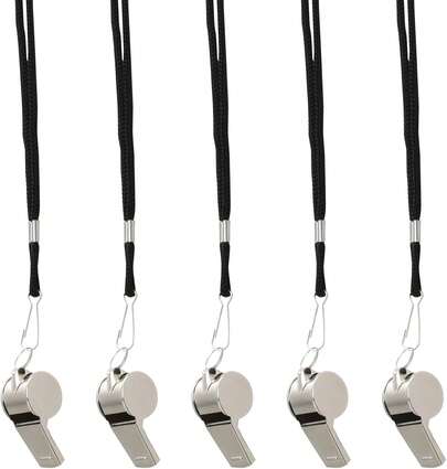 Silbatos Acero Inoxidable (Paquete de 5): Sonido Fuerte y Duraderos, Ideal para Árbitros y Deportes de Equipo