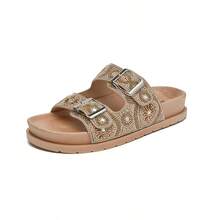 Women's Sandal Papete New Rhinestones With Adjustable Buckle Birken Meijile Original - 金色 - 查看 3