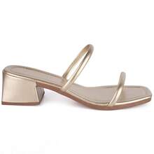 Women's Casual Clogs Sandal Metallic Straps Plain Model Thick Geometric Heel Comfortable Elegant Low Heel - Vàng - Xem 2
