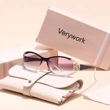 Verywork Women's Fashion Glasses - Stylish Oval Frame, Hollow Design, Black And Purple Lenses, Perfect For Parties And Gifts - 黑紫框漸層紫膜 - 查看 8