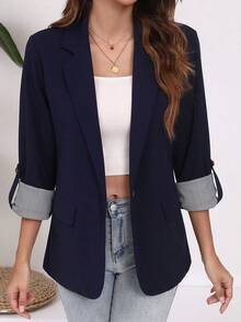 Blazer De Un Botón Con Solapa Doble,Traje De Chaqueta Business Slim Fit - Azul - Ver 5