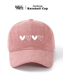 1pc Men's Heart Print Corduroy Baseball Cap, Unisex Retro Soft Top Baseball Hat, Thick Autumn/Winter Outdoor Adjustable Snapback, Suitable For Commuting, Outdoor, Travel, Sports, Golf, Fishing, Ideal Gift For Friends And Family
