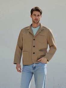 Mens Suit Blazer Slim Fit Solid Lapel Neck Long Sleeve Button-Up Sports Coat Casual Fall Jackets