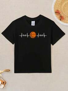 Basketball Lover Heartbeat I Love Basketball Novelty Awesome Graphic Kid T-Shirt Cute Kid T Shirts Trending Tops Tees For Kid - Black - View 5