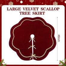 Falda de árbol de Navidad de 48 pulgadas, falda de árbol de festoneado de piel de terciopelo rojo, ribete de encaje dorado, para fiestas, decoración rústica de Navidad durante todo el año - Rosa - Ver 9