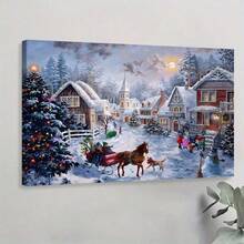 1pc Solid Wood Frame Christmas Snow Scene, Cozy Home, Classic Romantic Style Theme Canvas Posters & Prints, Large Canvas Wall Art, 2D Flat, Easy Hang Tabletop Or Wall Display, For Halloween, Christmas Gifts, Bedroom, Living Room, Decoration Ready To Hang - Nhiều màu - Xem 9