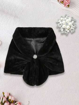 1pc Women's Fashion Faux Fur Shawl, Suitable For Brides And Outdoor Wear In Winter, Warm