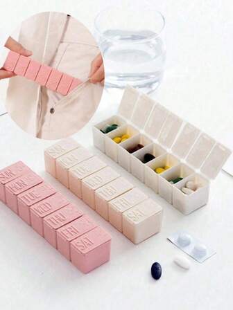 1pc/2pcs Portable Mini Medicine Storage Box, Transparent Lettered Medicine Box, Cute Random Color Weekly Travel Pill Case Organizer, Independent Compartment Case,Printed In Braille