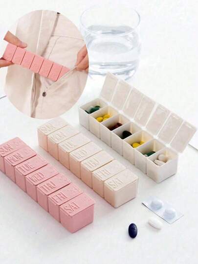 1 Stück/2 Stück tragbare Mini Medizin Aufbewahrungsbox, transparente beschriftete Medizinbox, süßes Reise-Pillenorganizer in zufälliger Farbe mit wöchentlicher Einteilung, unabhängige Fächeraufteilung, in Braille Muster