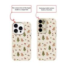 1 pièce Étui de téléphone décoratif avec sapin de Noël et nœud en forme d'ours en peluche, en matériau TPU, compatible avec les téléphones Apple - Blanc - Voir 7