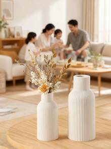 1 Stück/Set Weiße Vase - 3/1 dekorative kleine Vasen, moderne bohemian rustikale Heimdekoration, inklusive Schilfrohr und getrocknete Blumen Dekoration, kreativer Ständer, kann auf Schreibtisch, Bücherregal, Eingangsbereich platziert werden - Retro Morandi Vasensatz, Handwerksausstellung, TV-Schrank Soft-Dekoration, beige Vase, Blumengeschenk, Geburtstags- oder Abschlussgeschenk - Verschiedenfarbig - Übersicht 2