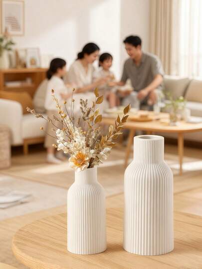 1 件/白色花瓶套装 - 3/1 装饰性小花瓶，现代波西米亚风格小屋家居装饰，配有芦苇和干花装饰花瓶，创意支架、桌子、书架、入口 - 复古莫兰迪花瓶套装工艺展示电视柜软装饰米色花瓶花礼物生日毕业
